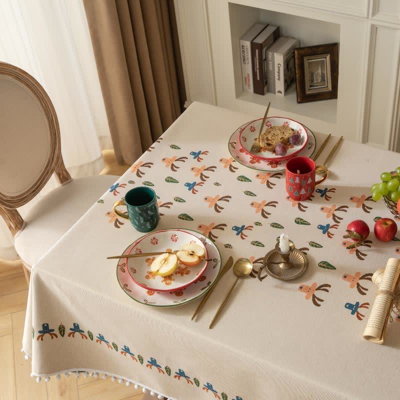 Nappe de Noël renne en jacquard beige - image 3