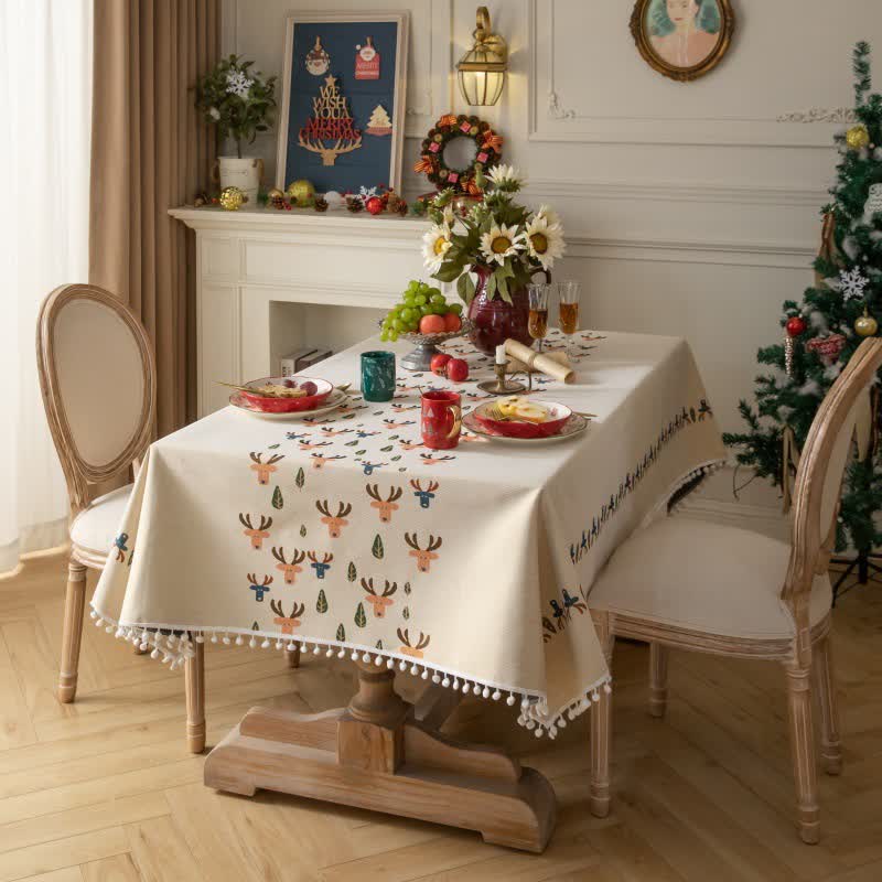 Nappe de Noël renne en jacquard beige - image 1