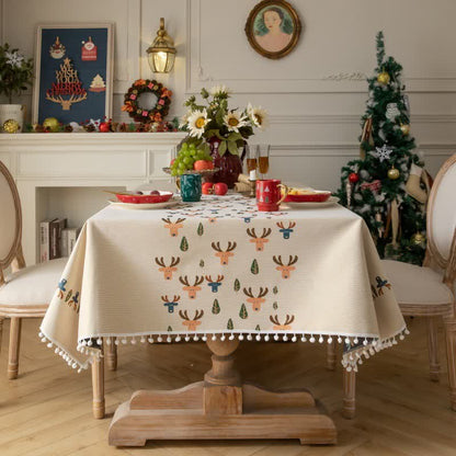 Nappe de Noël renne en jacquard beige - 140 cm x 260 cm - image 0