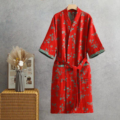 Robe Yukata en gaze de coton avec des feuilles de brindilles - XL - image 0