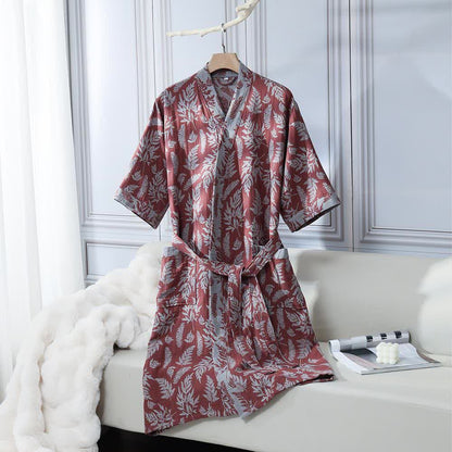 Robe Yukata kimono en gaze de coton feuille - Vin - XL - image 9