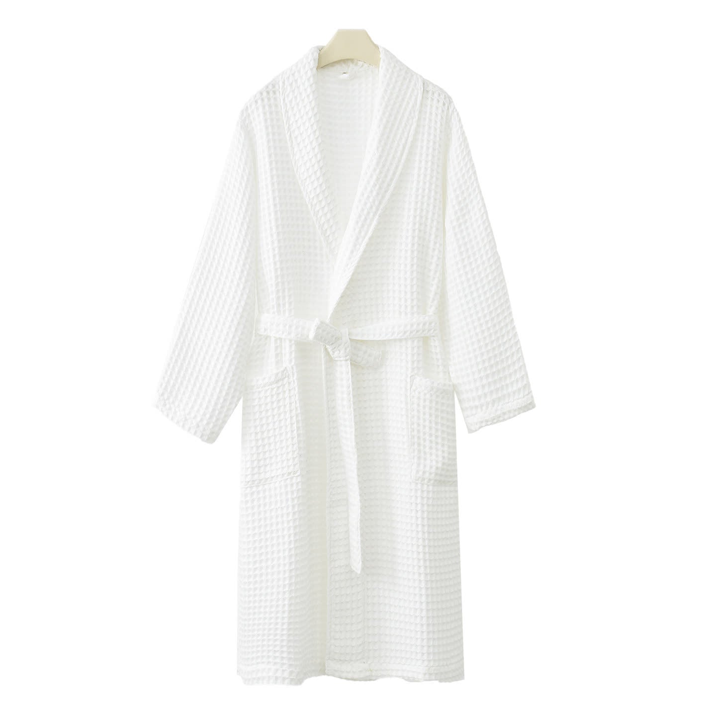 Peignoir uni en pur coton à motif gaufré - Blanc - XXL - image 2