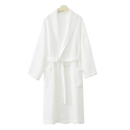 Peignoir uni en pur coton à motif gaufré - Blanc - XXL - image 2