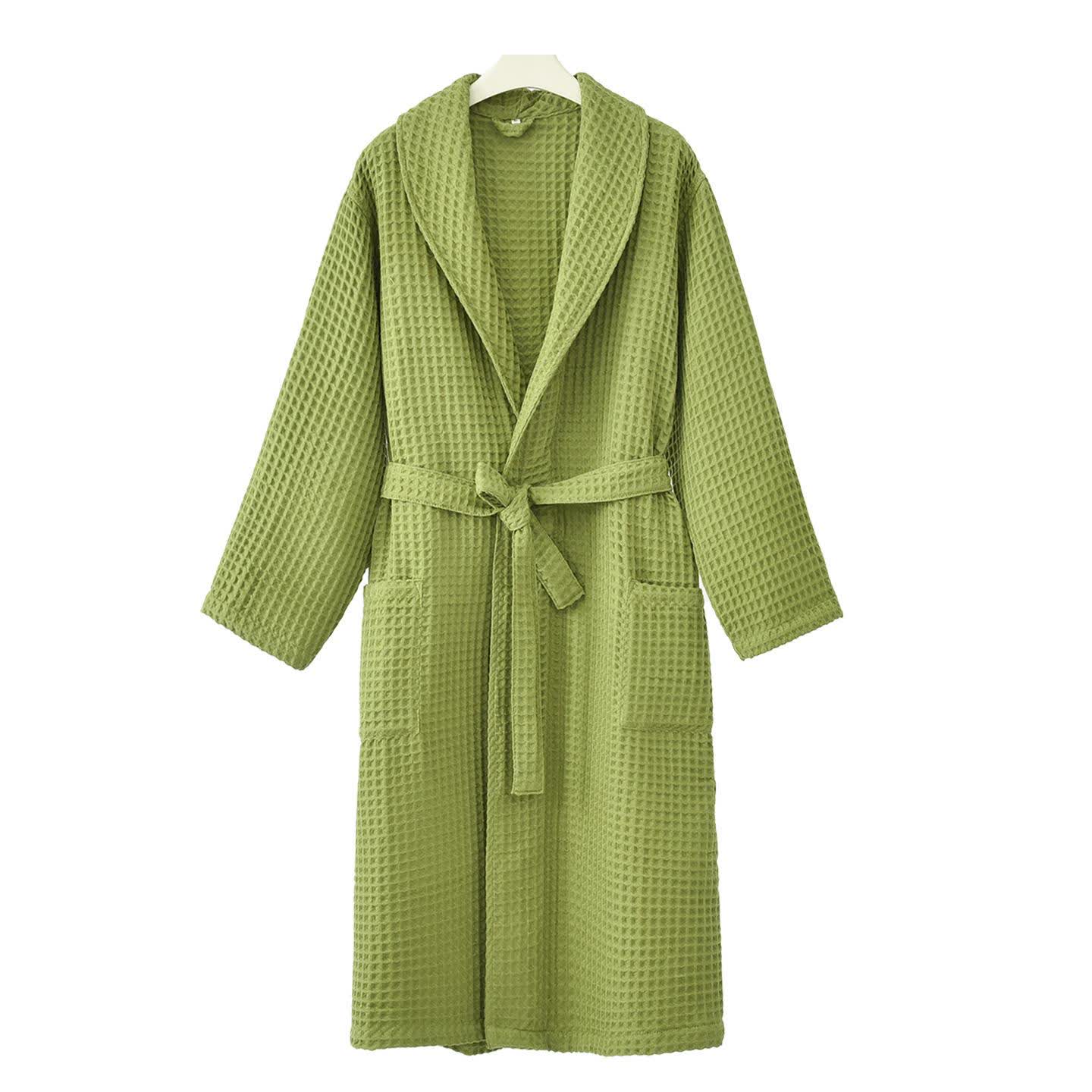 Peignoir uni en pur coton à motif gaufré - Vert - XXL - image 4