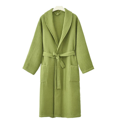 Peignoir uni en pur coton à motif gaufré - Vert - XXL - image 4