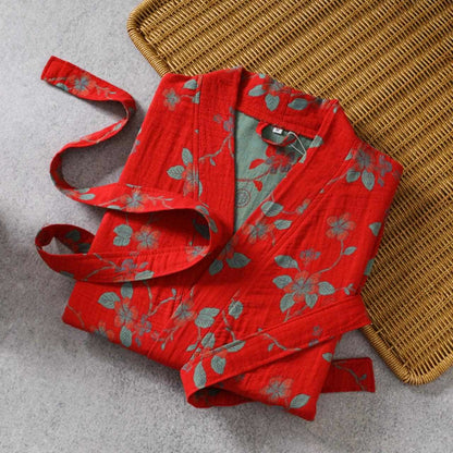 Robe Yukata en gaze de coton avec des feuilles de brindilles - image 1
