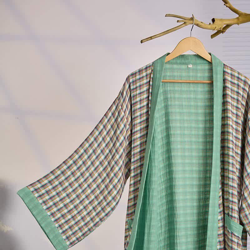 Robe kimono yukata en gaze de coton à carreaux - image 1