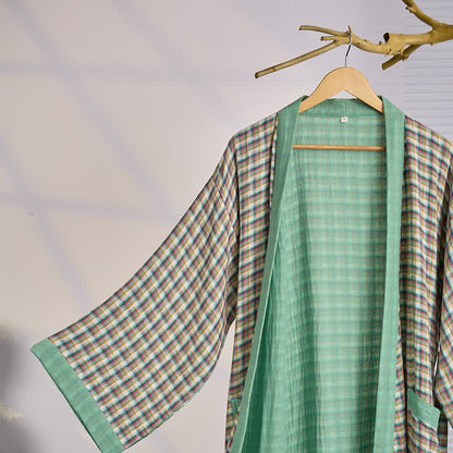 Robe kimono yukata en gaze de coton à carreaux - image 1