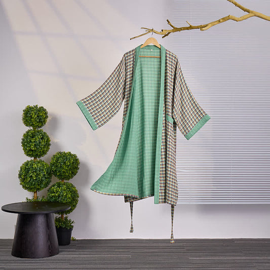 Robe kimono yukata en gaze de coton à carreaux - XXL - image 0