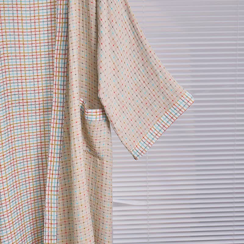 Peignoir kimono coloré en gaze de coton à motif vichy - image 3