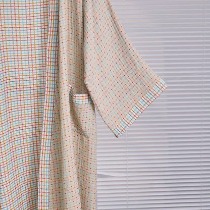 Peignoir kimono coloré en gaze de coton à motif vichy - image 3