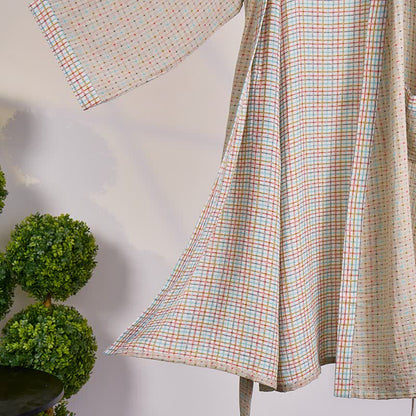 Peignoir kimono coloré en gaze de coton à motif vichy - image 2