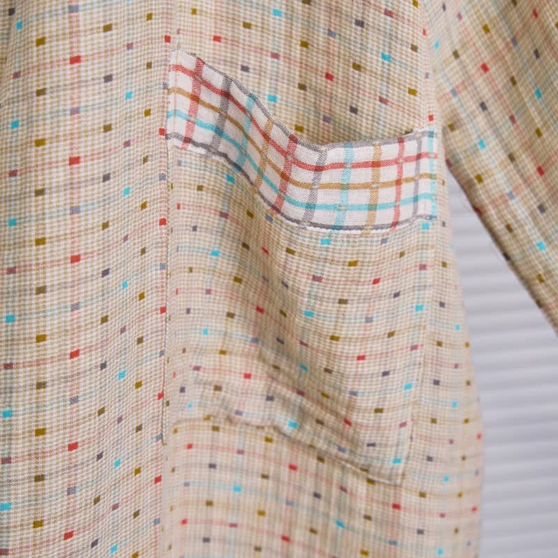Peignoir kimono coloré en gaze de coton à motif vichy - image 4