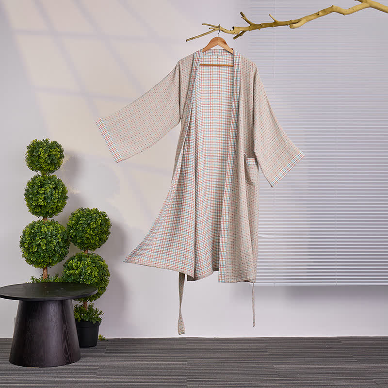 Peignoir kimono coloré en gaze de coton à motif vichy - XXL - image 0