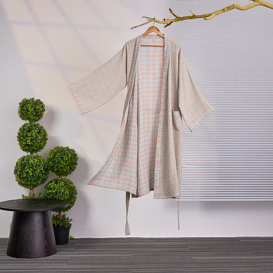 Peignoir kimono coloré en gaze de coton à motif vichy - XXL - image 0