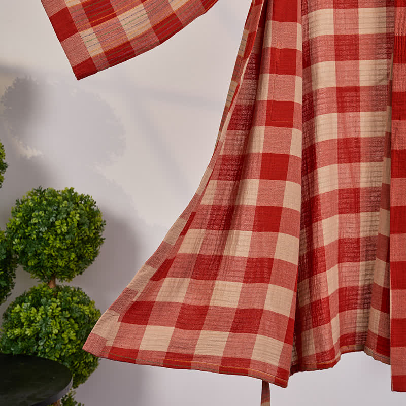 Peignoir kimono classique à carreaux en gaze de coton - image 2