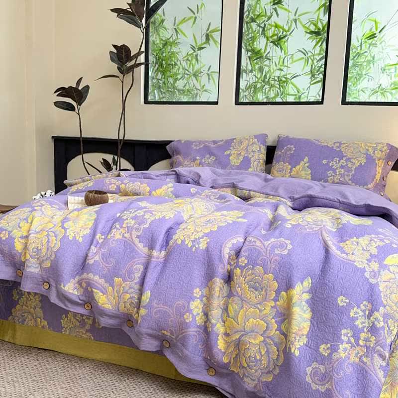 Parure de lit luxueuse en gaze de coton à motif pivoine (4 pièces) - image 2