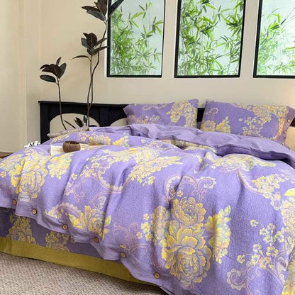 Parure de lit luxueuse en gaze de coton à motif pivoine (4 pièces) - image 2