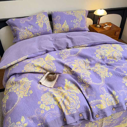 Parure de lit luxueuse en gaze de coton à motif pivoine (4 pièces) - image 1