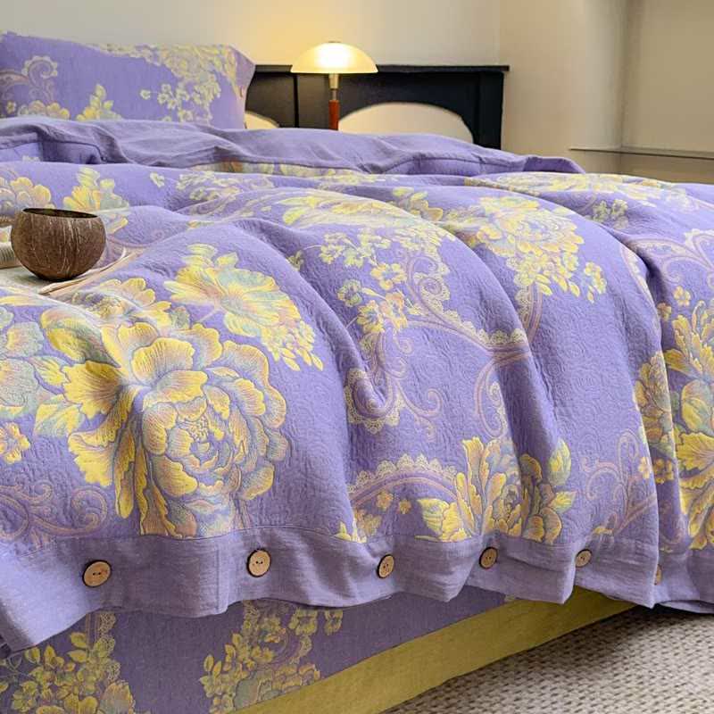 Parure de lit luxueuse en gaze de coton à motif pivoine (4 pièces) - image 3