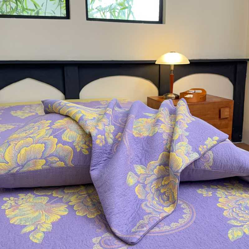 Parure de lit luxueuse en gaze de coton à motif pivoine (4 pièces) - image 4