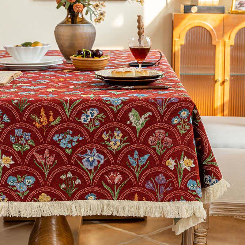 Nappe vintage avec pompon et bouquet fleuri - image 4
