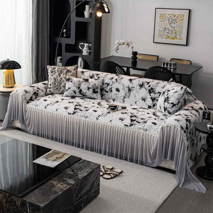 Housse de canapé avec motif à l'encre et jupe - Noir - 180 cm x 340 cm - image 3