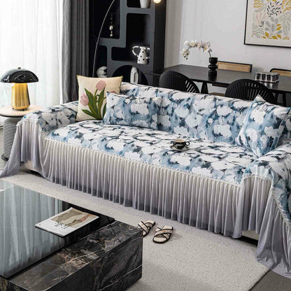 Housse de canapé Ink Poppy avec jupe - Bleu - 180 cm x 340 cm - image 8