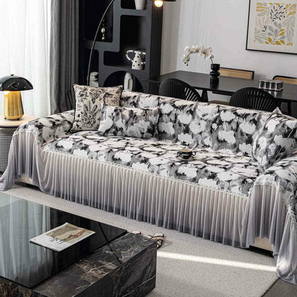 Housse de canapé Ink Poppy avec jupe - Noir - 180 cm x 340 cm - image 5
