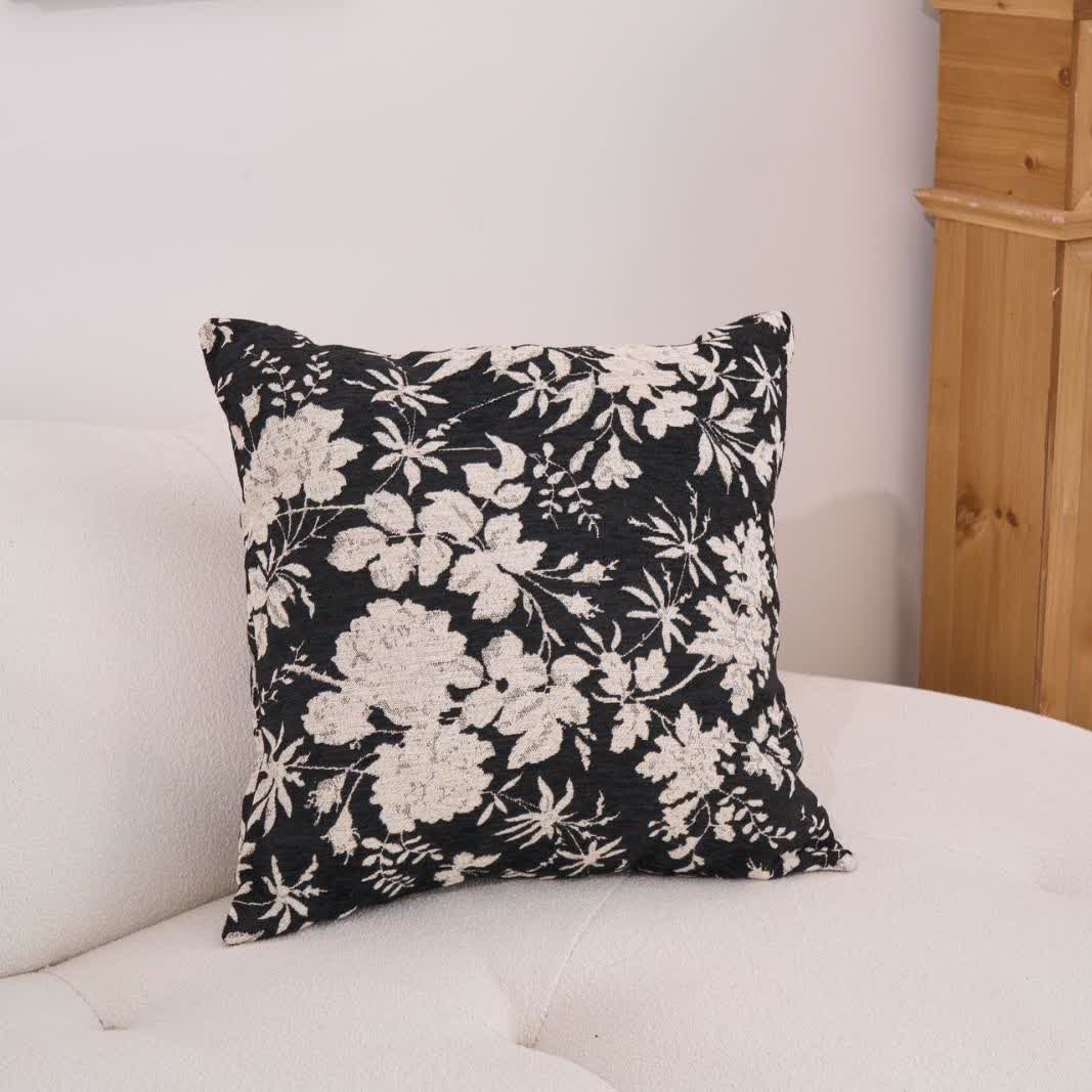 Coussin avec motif de feuilles de fleurs et insert - Noir - 60 cm x 60 cm - image 5