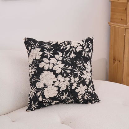 Coussin avec motif de feuilles de fleurs et insert - Noir - 60 cm x 60 cm - image 5