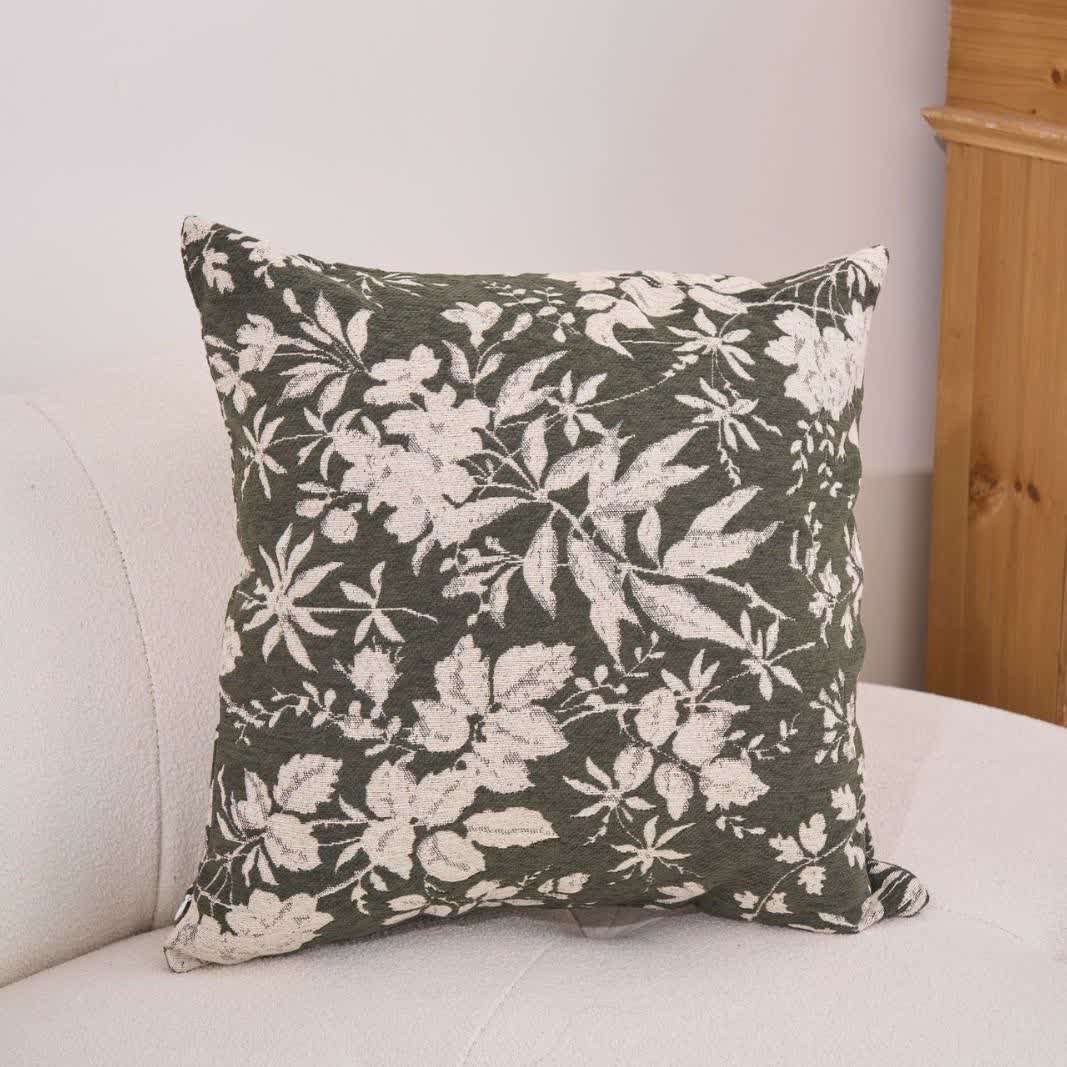 Coussin avec motif de feuilles de fleurs et insert - vert foncé - 60 cm x 60 cm - image 9