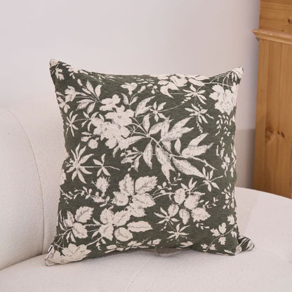 Coussin avec motif de feuilles de fleurs et insert - vert foncé - 60 cm x 60 cm - image 9
