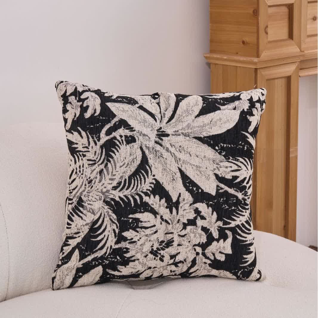Coussin décoratif à motif de feuilles tropicales - Noir - 60 cm x 60 cm - image 5
