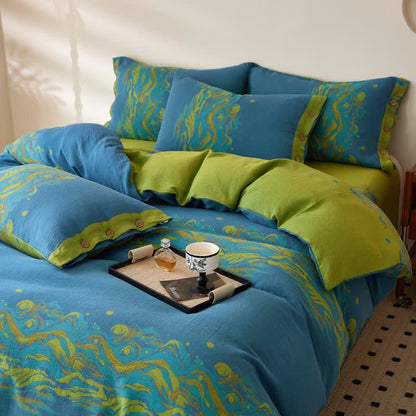 Parure de lit en gaze de coton jacquard paysage - image 1
