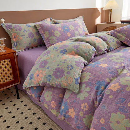 Linge de lit élégant en gaze de coton à motif floral façon jacquard - image 1