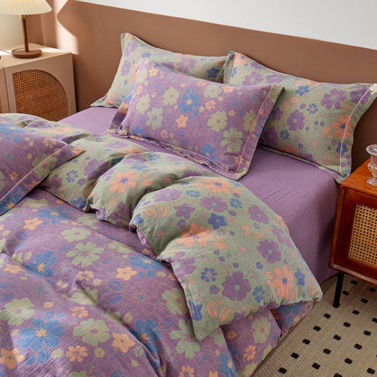 Linge de lit élégant en gaze de coton à motif floral façon jacquard - ensemble de literie - 220 cm x 240 cm - image 0