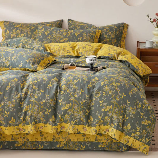 Linge de lit en gaze de coton à motif jacquard et motif fleur de prunier - ensemble de literie - 220 cm x 240 cm - image 0