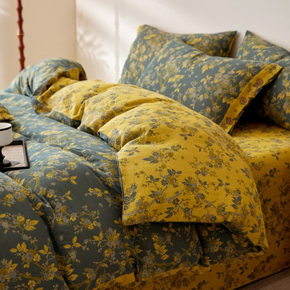 Linge de lit en gaze de coton à motif jacquard et motif fleur de prunier - image 4