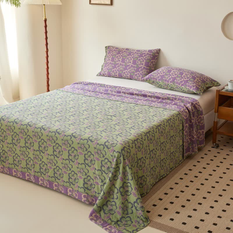 Linge de lit en gaze de coton à motif jacquard fleur de pêcher - image 3