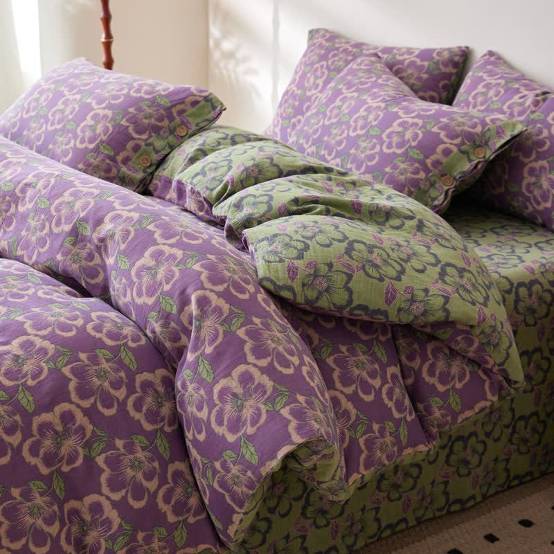 Linge de lit en gaze de coton à motif jacquard fleur de pêcher - image 2