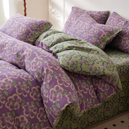 Linge de lit en gaze de coton à motif jacquard fleur de pêcher - image 2