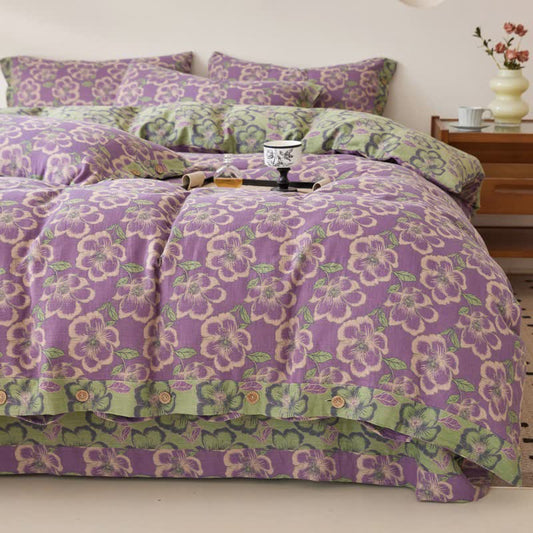 Linge de lit en gaze de coton à motif jacquard fleur de pêcher - ensemble de literie - 220 cm x 240 cm - image 0