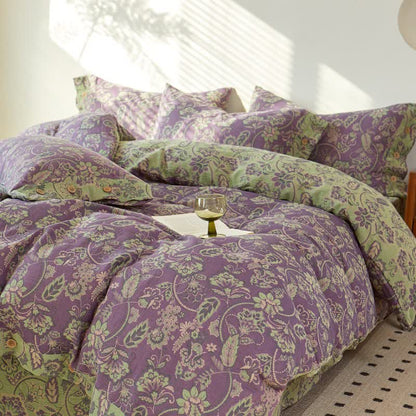 Linge de lit en gaze de coton à motif floral abstrait et jacquard - image 2
