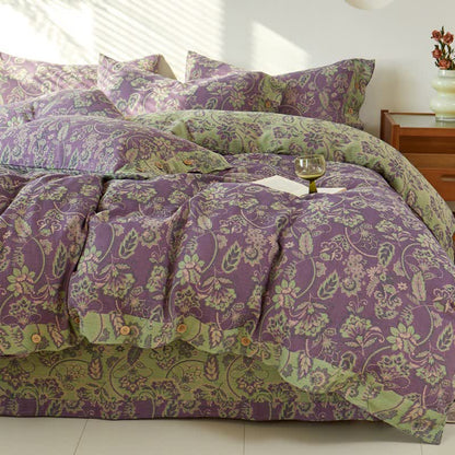Linge de lit en gaze de coton à motif floral abstrait et jacquard - ensemble de literie - 220 cm x 240 cm - image 0