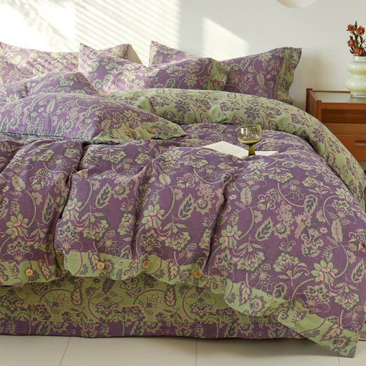 Linge de lit en gaze de coton à motif floral abstrait et jacquard - ensemble de literie - 220 cm x 240 cm - image 0