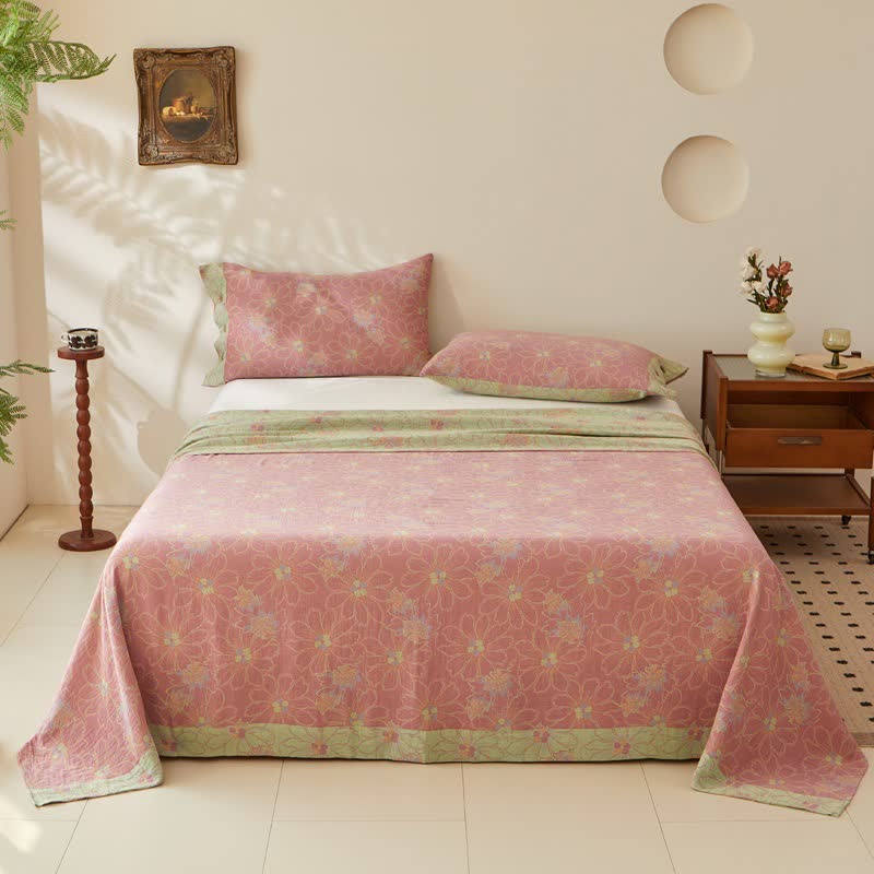 Linge de lit en gaze de coton avec un motif floral frais de style jacquard - image 2