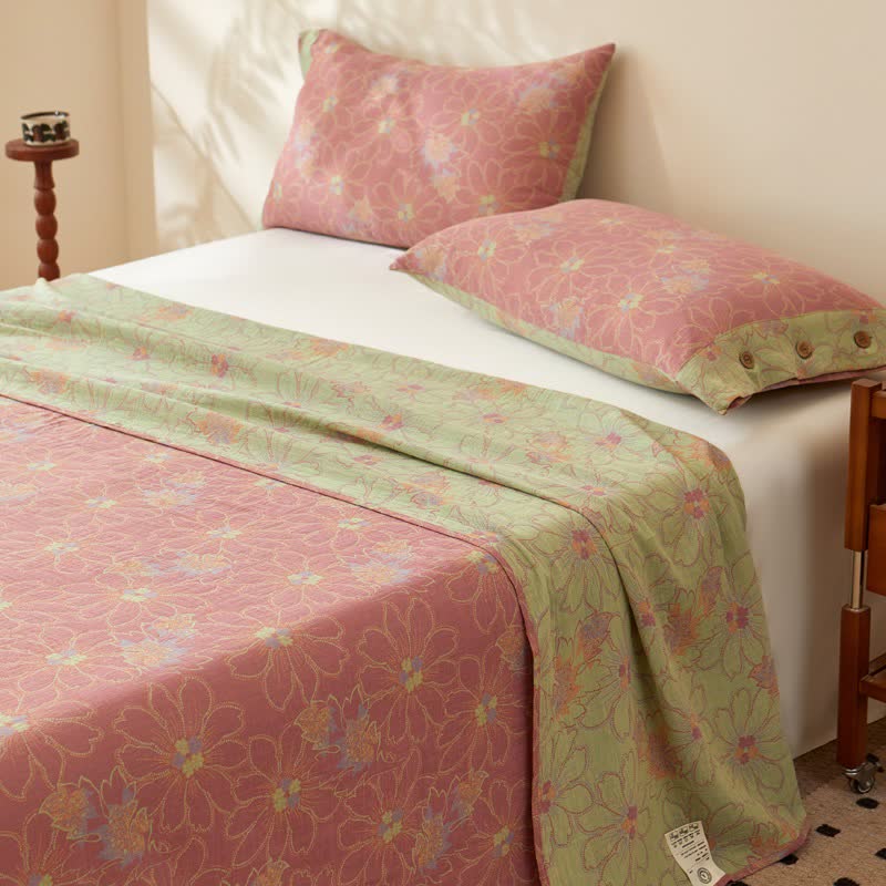 Linge de lit en gaze de coton avec un motif floral frais de style jacquard - image 3
