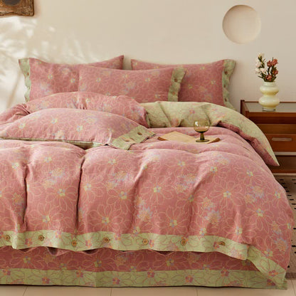 Linge de lit en gaze de coton avec un motif floral frais de style jacquard - ensemble de literie - 220 cm x 240 cm - image 0