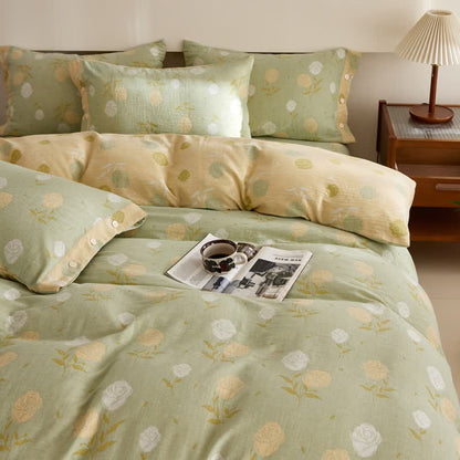 Linge de lit en gaze de coton à motif jacquard rose pastel - image 1